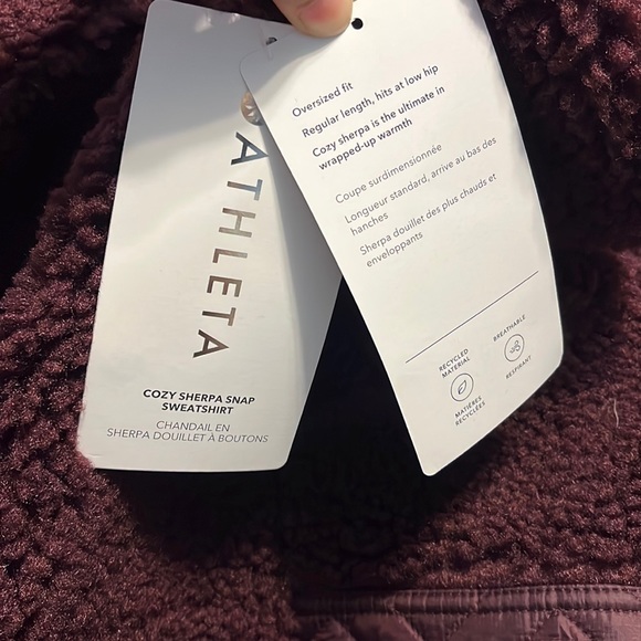 NWT Athleta Cozy Sherpa Snap Sweatshirt in Burgundy - Medium - Picture 7 of 8
